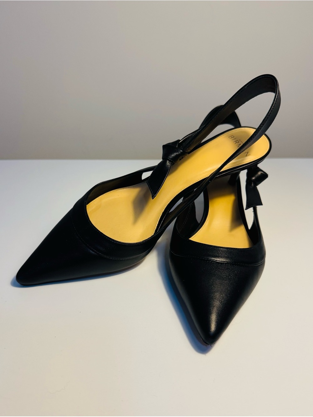 Alexandre Birman Black Pointed Slingback Heels with Bow